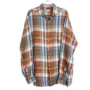 Mason's Linen Plaid Shirt Mens XL NWOT Long Sleeve Sustainable Made in Italy